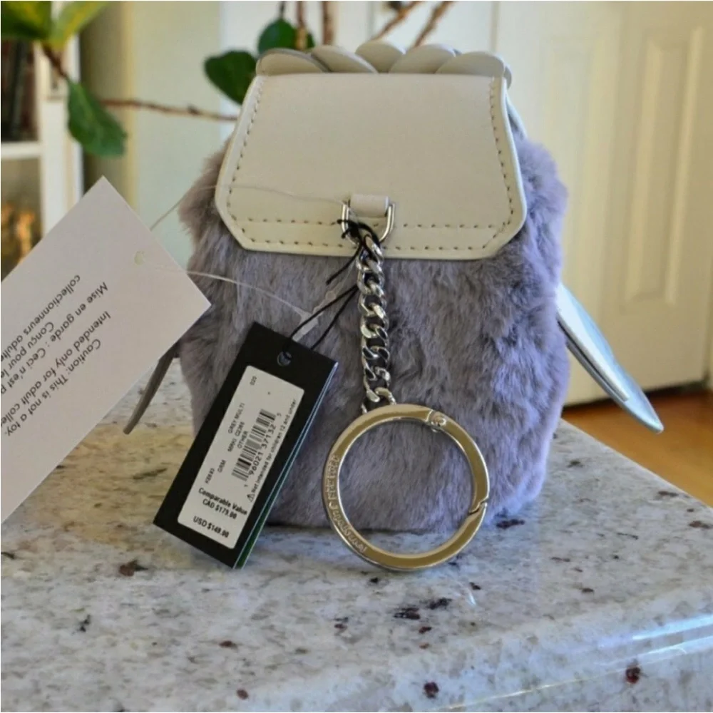 Kate Spade Grey and White Owl Bag charm keychain accessories pouch - NWT